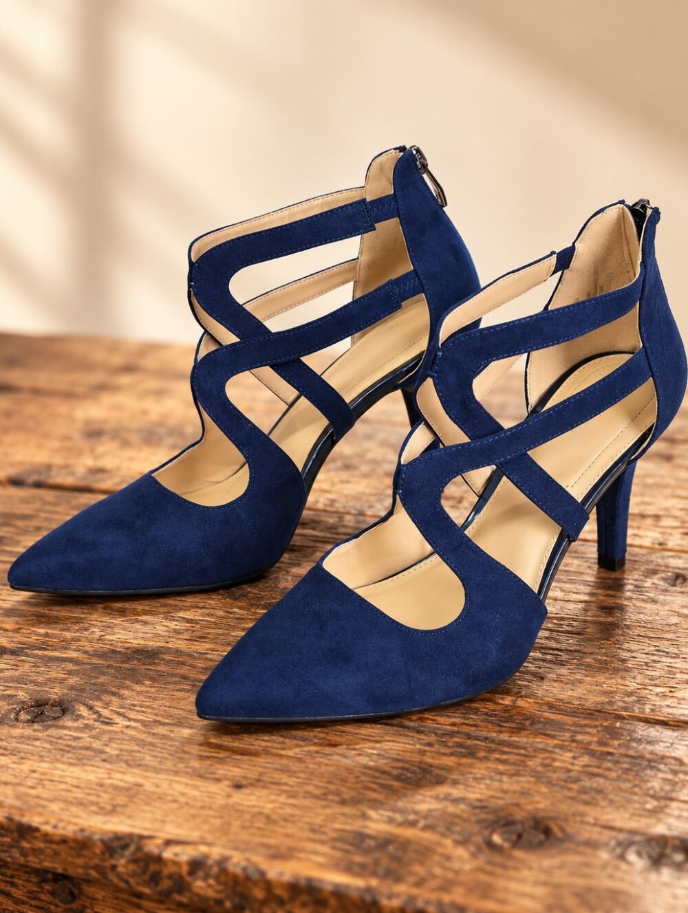 Liz Claiborne Helen Blue Suede Pointed Toe Strappy Stiletto Heels Pumps Size 9.5